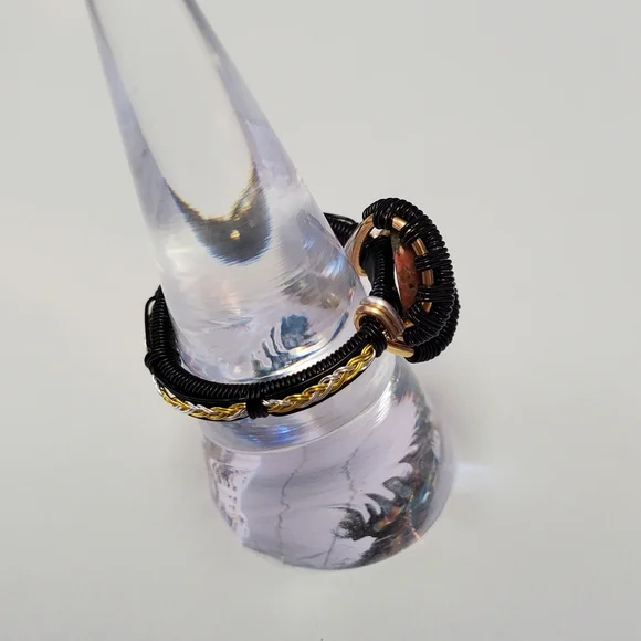 "Dragons Egg" Unakite Handmade Wire Wrap Ring - Picture 4 of 8